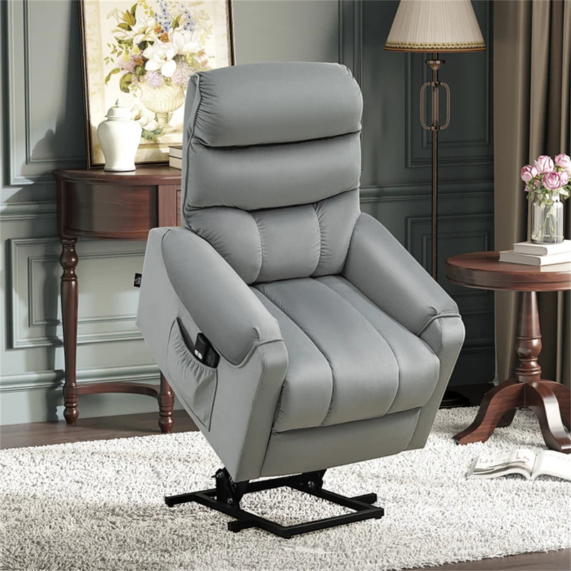 Grey Velvet Recliner Chair,Power Lift Chair with Vibration Massage, Remote Control