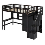 Twin size Loft Bed with Bookshelf,Drawers,Desk,and Wardrobe-Espresso