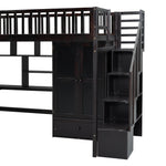 Twin size Loft Bed with Bookshelf,Drawers,Desk,and Wardrobe-Espresso