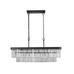 Chandeliers,Rectangular Crystal Chandelier Adjustable,E12 Modern Industrial Crystal Lights,Farmhouse Iron Ceiling Hanging Light for Kitchen Living Room Bedroom/Black(Bulb Not Included)