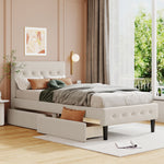 Twin Size Upholstered Platform Bed with 2 Drawers, Beige