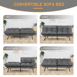 Sofa bed, Living room sofa bed, folding furniture, convertible full size sofa with adjustable back and armrests, linen, dark grey