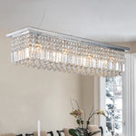 Modern Crystal Chandelier for Dining Room 8-Light White Rectangle Raindrop Chandelier Contemporary Rectangular Pendant Light Fixture for Kitchen Island Bar L39.4'' x W9.8'' x H8.7'(Bulb Not Included)