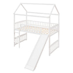 Twin Loft Bed with Slide, House Bed with Slide,White