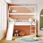 Twin Loft Bed with Slide, House Bed with Slide,White