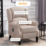 Dark Beige Recliner Chair. Wingback Single Sofa with Vibration Massage, Heat, Push Back