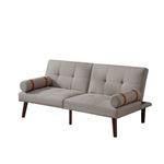 Convertible Sofa Bed Futon with Solid Wood Legs Linen Fabric Light Grey