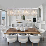 Modern Crystal Chandelier for Dining Room 8-Light White Rectangle Raindrop Chandelier Contemporary Rectangular Pendant Light Fixture for Kitchen Island Bar L39.4'' x W9.8'' x H8.7'(Bulb Not Included)