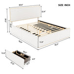 Full Size Upholstered Platform Bed with 4 Drawers and Golden Edge on the Headboard & Footboard, White