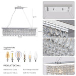 Modern Crystal Chandelier for Dining Room 8-Light White Rectangle Raindrop Chandelier Contemporary Rectangular Pendant Light Fixture for Kitchen Island Bar L39.4'' x W9.8'' x H8.7'(Bulb Not Included)