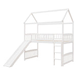 Twin Loft Bed with Slide, House Bed with Slide,White